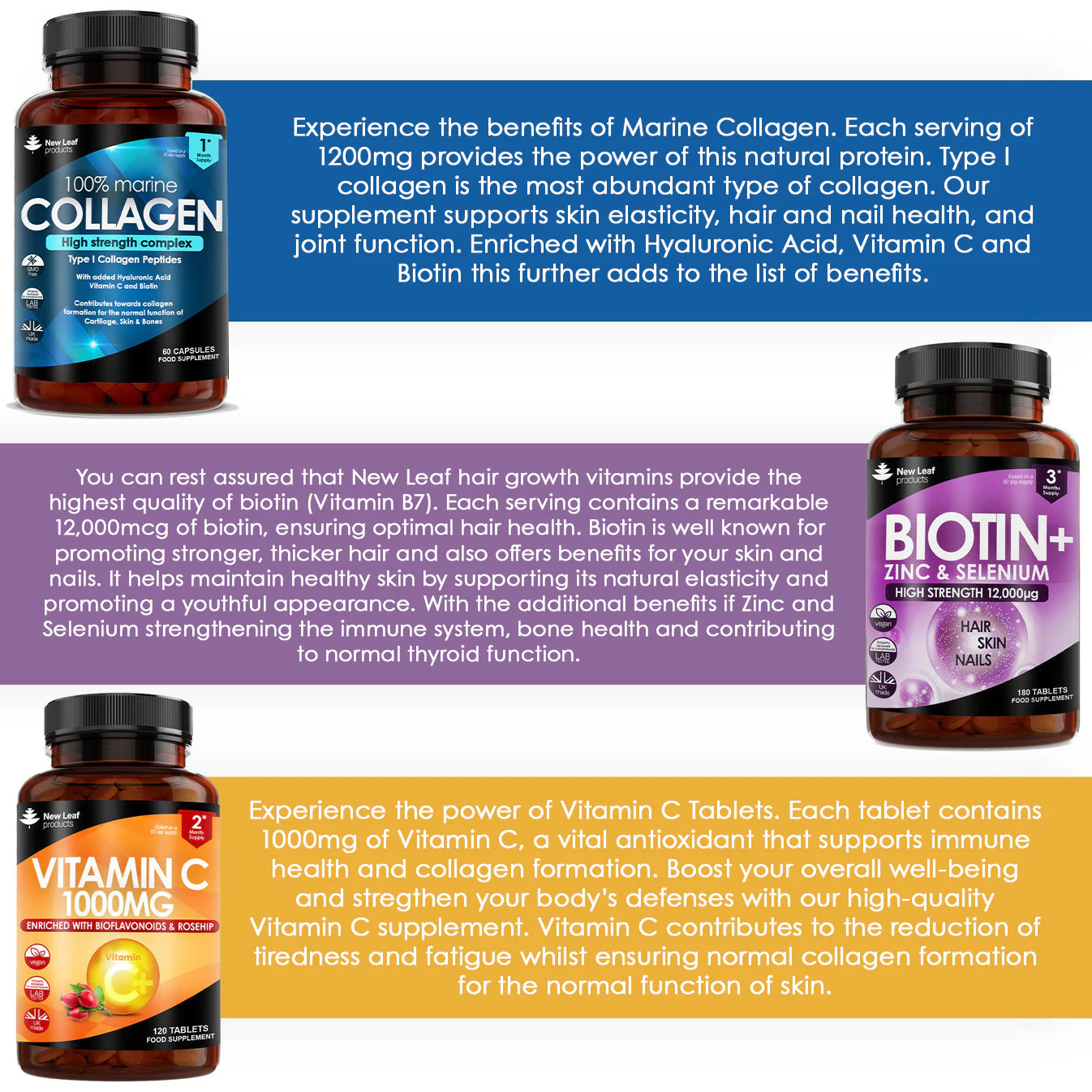 Beauty Value Bundle: Collagen, Biotin, Vitamin C Tablets - Image 2