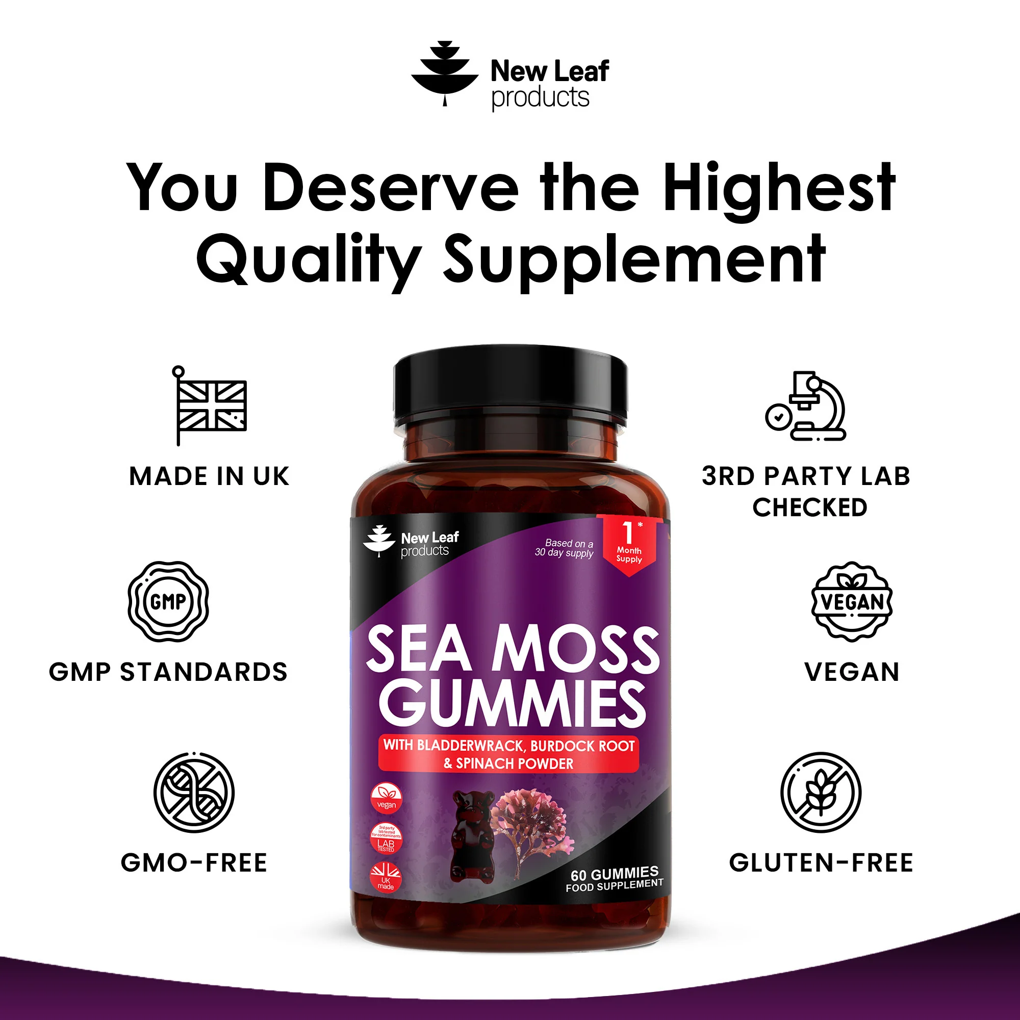 Sea Moss with Burdock Root, Bladderwrack, Spinach Powder Gummies - Image 4