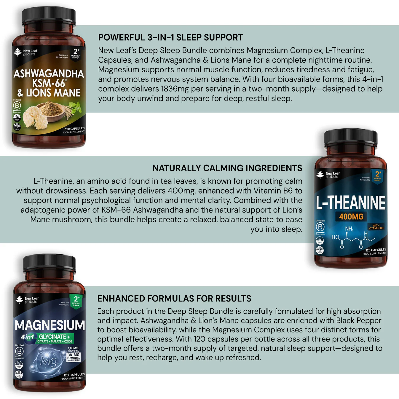 The Deep Sleep Bundle: Magnesium Complex + L-Theanine + Ashwagandha & Lions Mane (Non-Melatonin) - Image 3